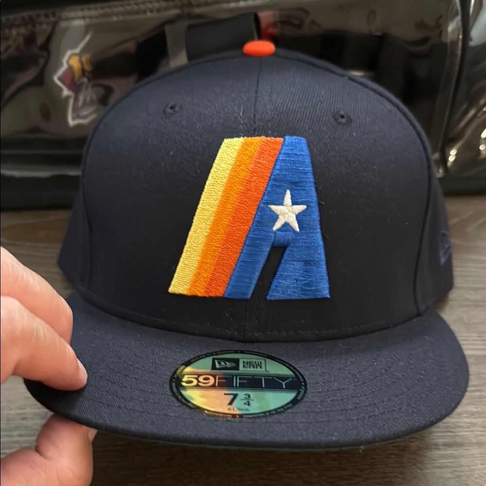 New Era Blue and Orange 59FIFTY Hat with Retro Logo